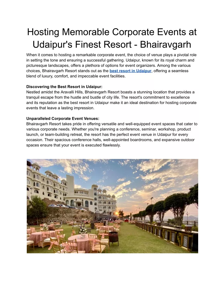 hosting memorable corporate events at udaipur