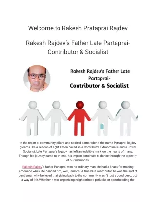 Rakesh Rajdev's Father Late Partaprai- Contributor & Socialist