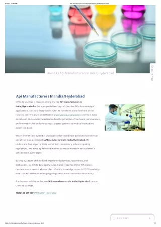 API manufacturers in India_Hyderabad _ CVRLifesciences