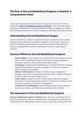oral and maxillofacial surgeon in dhantoli