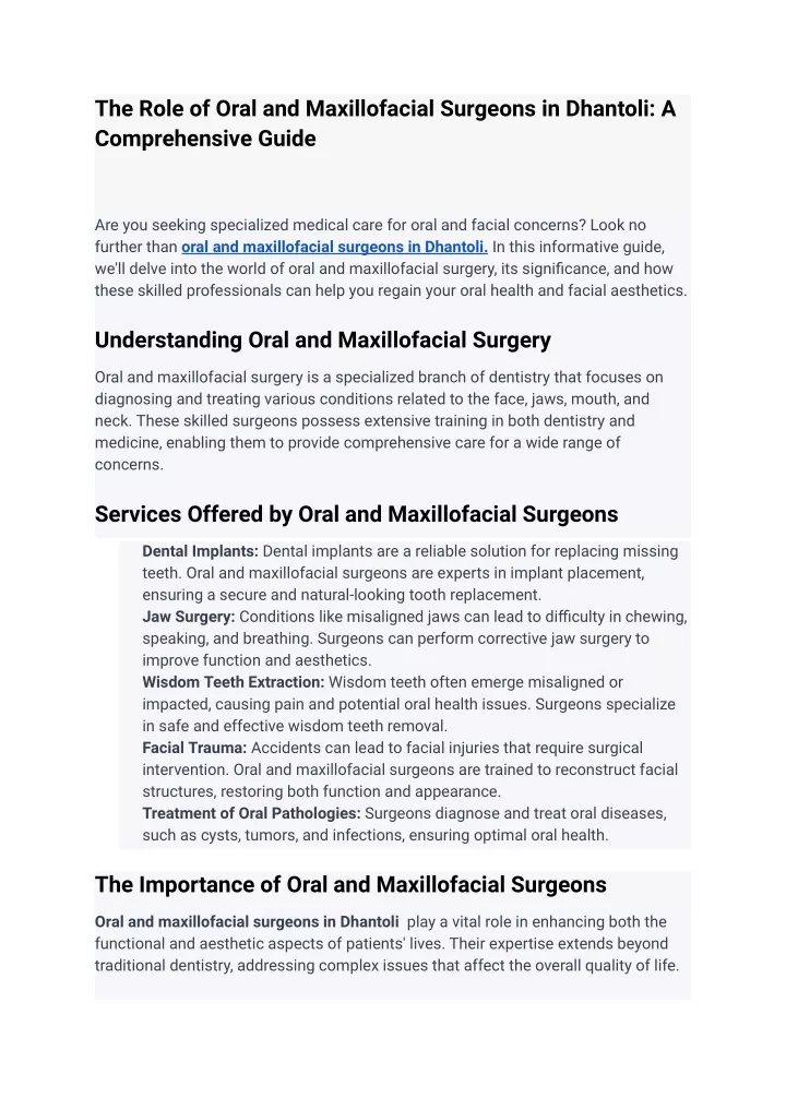 the role of oral and maxillofacial surgeons