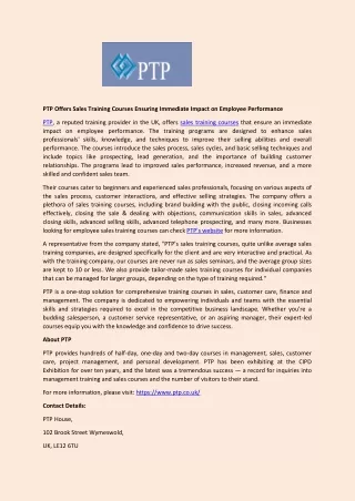 ptp offers sales training courses ensuring