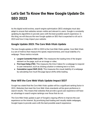 Let’s Get To Know the New Google Update On SEO 2023