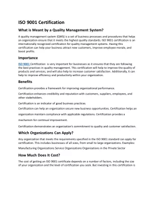 iso 9001 certification what is meant by a quality