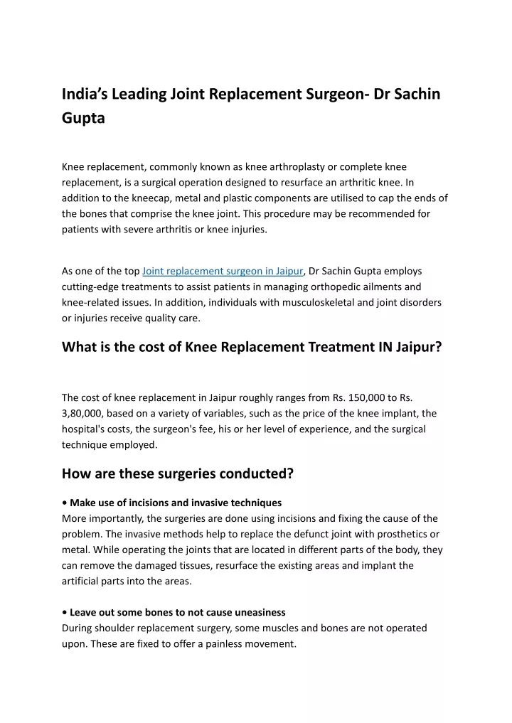 india s leading joint replacement surgeon