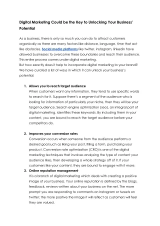 digital marketing could be the key to unlocking