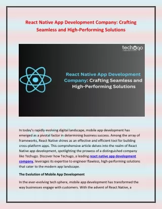 React Native App Development Company- Crafting Seamless and High-Performing Solutions