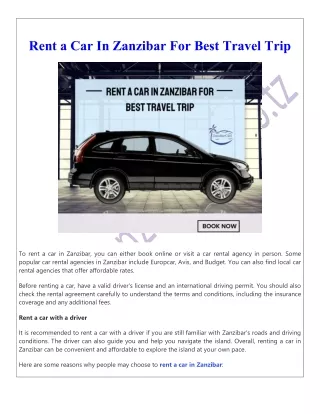 Rent a Car In Zanzibar For Best Travel Trip