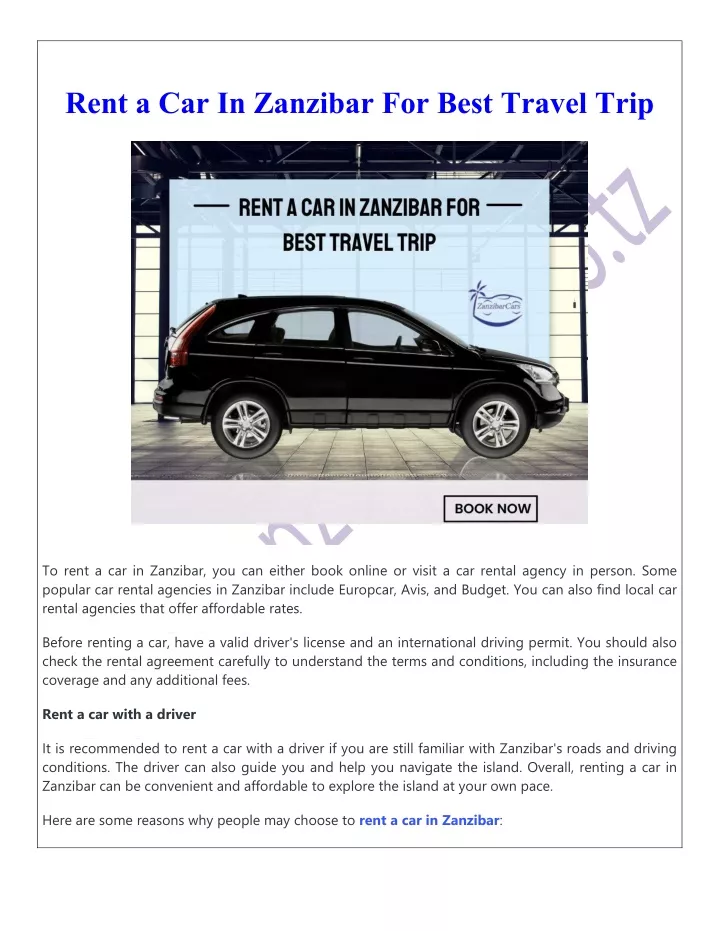 rent a car in zanzibar for best travel trip