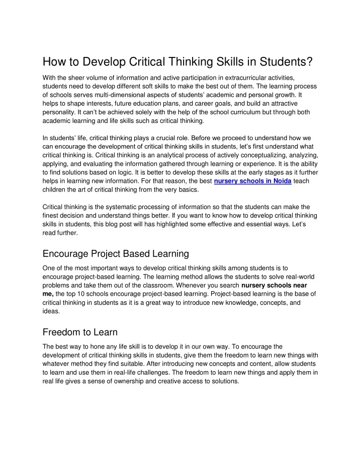 how to develop critical thinking skills