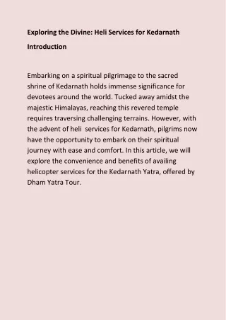 Exploring the Divine: Heli Services for Kedarnath