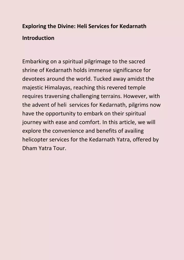 exploring the divine heli services for kedarnath