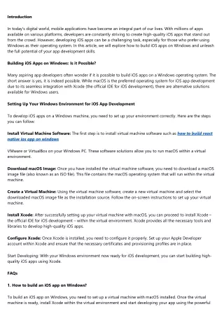 Windows Unleashed: Developing High-Quality iOS Apps