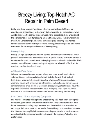 Breezy Living: Top-Notch AC Repair in Palm Desert