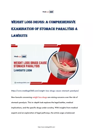 Weight Loss Drugs: A Comprehensive Examination of Stomach Paralysis & Lawsuits
