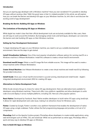 Breaking Barriers: Developing iOS Apps on Your Windows Machine