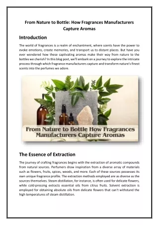 From Nature to Bottle How Fragrances Manufacturers Capture Aromas