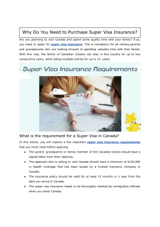Why Do You Need to Purchase Super Visa Insurance?
