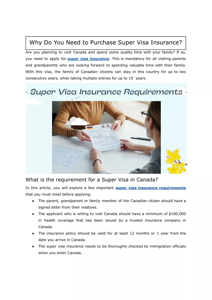 why do you need to purchase super visa insurance