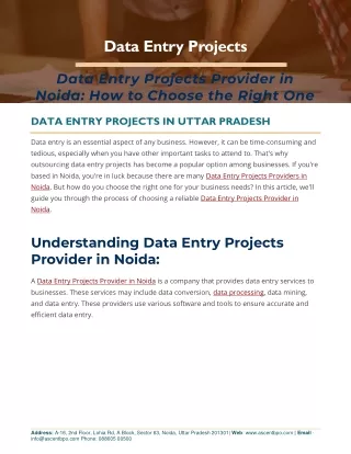 Data Entry Projects Provider in Noida Uttar Pradesh