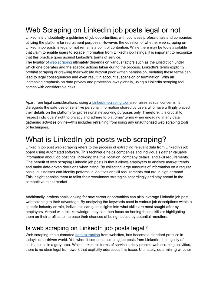 web scraping on linkedin job posts legal