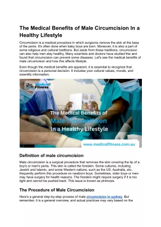 The medical benefits of male circumcision in a healthy lifestyle