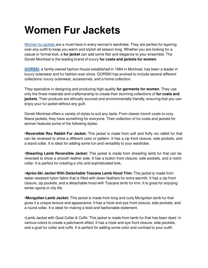 women fur jackets