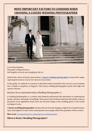 MOST IMPORTANT FACTORS TO CONSIDER WHEN CHOOSING A LUXURY WEDDING PHOTOGRAPHER