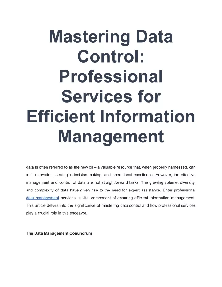 mastering data control professional services