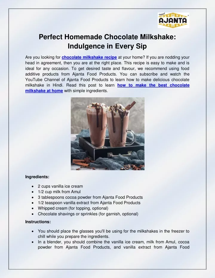perfect homemade chocolate milkshake indulgence