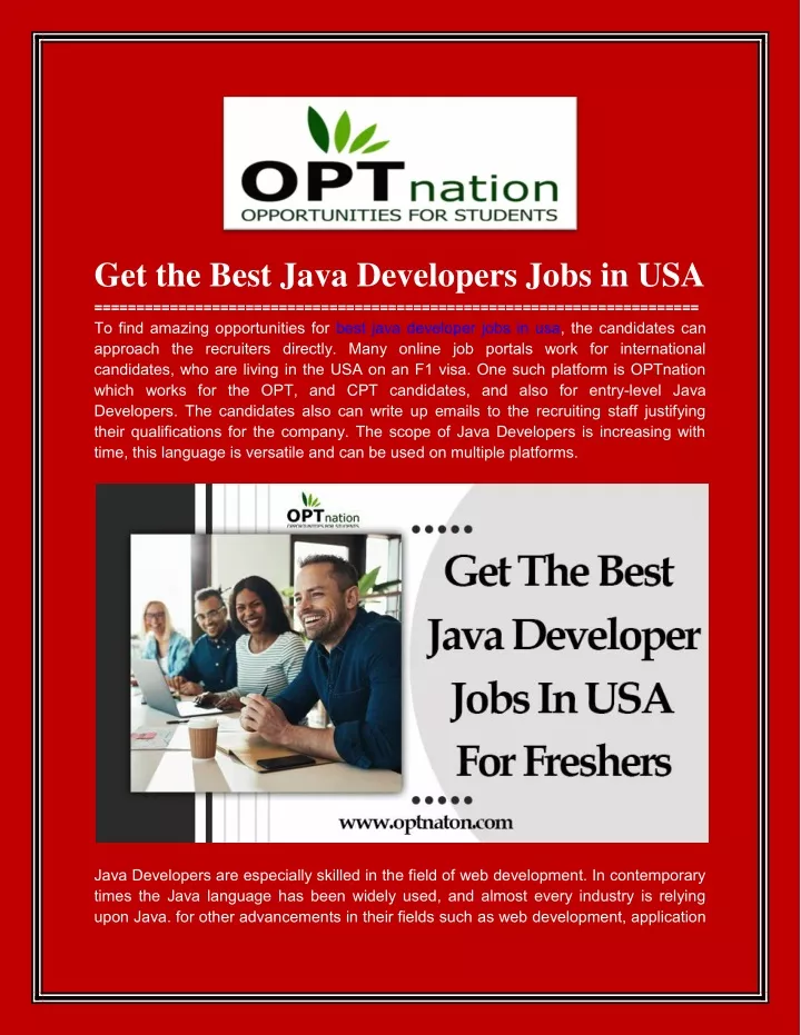 get the best java developers jobs in usa to find