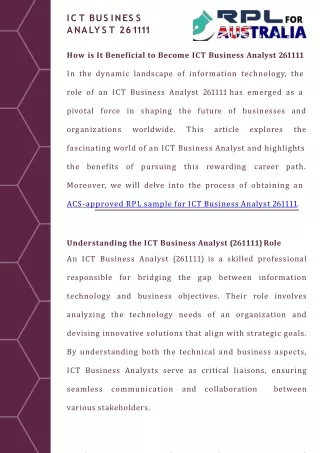 How is It Beneficial to Become ICT Business Analyst 261111