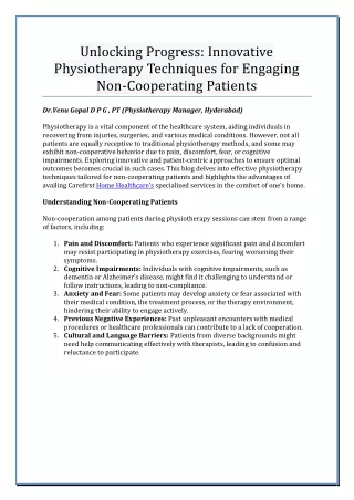 Unlocking Progress Innovative Physiotherapy Techniques for Engaging Non-Cooperating Patients