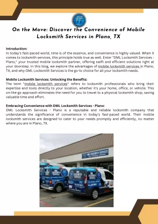 On the Move Discover the Convenience of Mobile Locksmith Services in Plano, TX