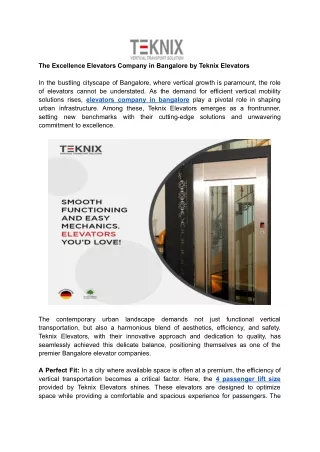 the excellence elevators company in bangalore