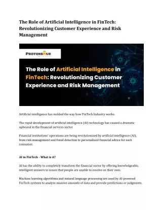 The Role of Artificial Intelligence in FinTech: Revolutionizing Customer Experie