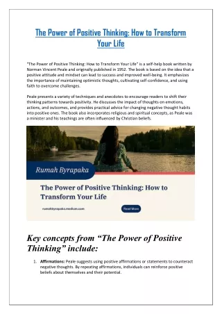 The Power of Positive Thinking- How to Transform Your Life