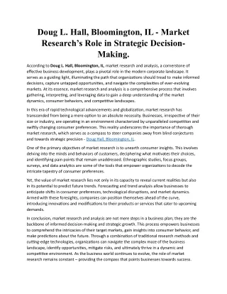 Doug L. Hall, Bloomington, IL - Market Research’s Role in Strategic Decision-Making.