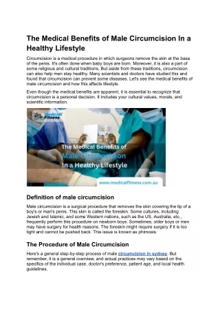 The medical benefits of male circumcision in a healthy lifestyle