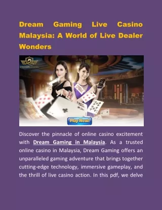 Dream Gaming Live Casino Malaysia | Real-time Online Gaming