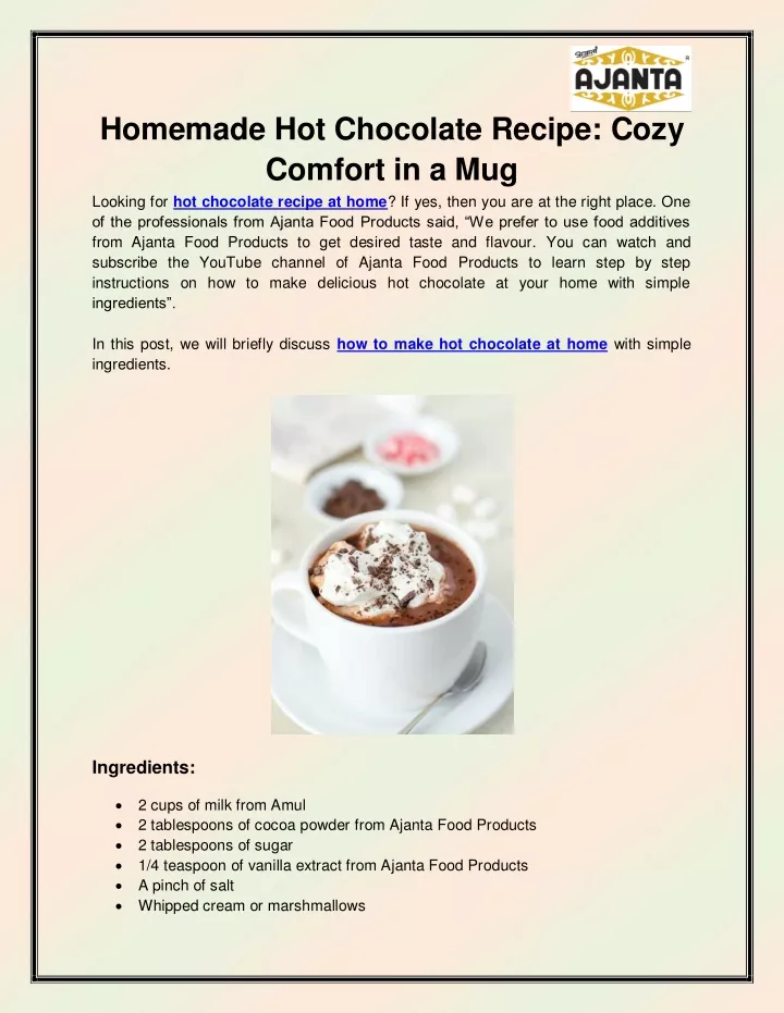 homemade hot chocolate recipe cozy comfort