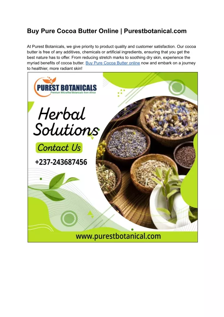 buy pure cocoa butter online purestbotanical com
