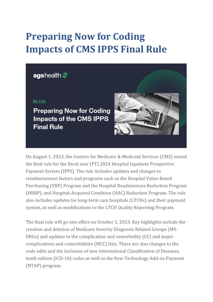 PPT Preparing Now for Coding Impacts of CMS IPPS Final Rule