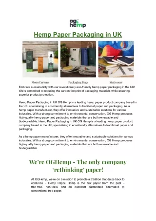 Hemp Paper Packaging in UK| OG Hemp