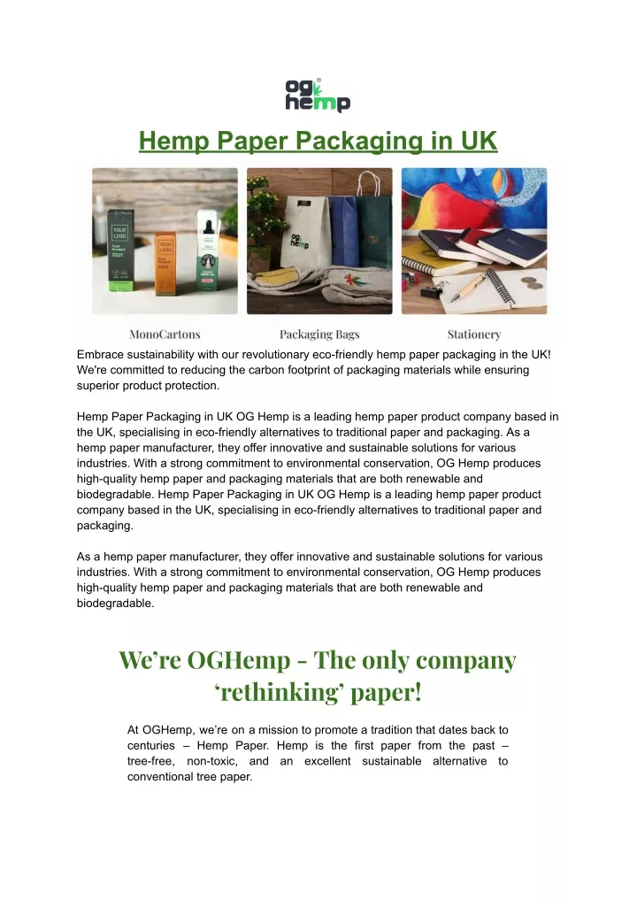 hemp paper packaging in uk