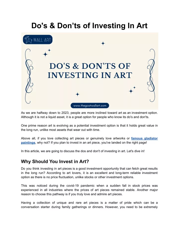 do s don ts of investing in art