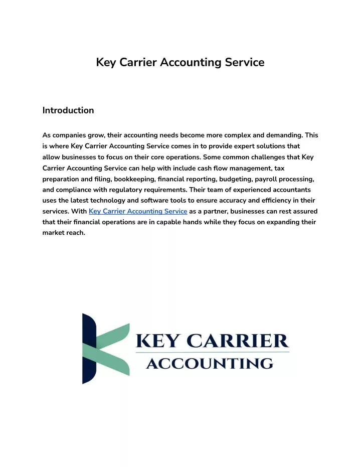 key carrier accounting service