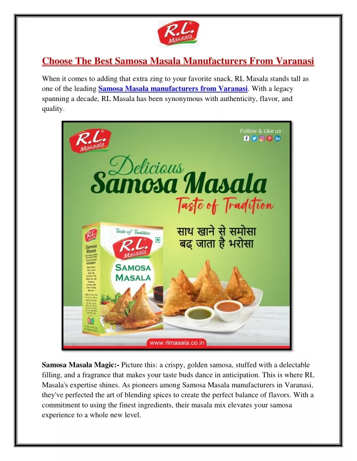 choose the best samosa masala manufacturers from