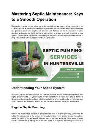Mastering Septic Maintenance_ Keys to a Smooth Operation