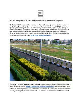 Natural Tranquility BDA sites on Mysore Road by Aashrithaa Properties
